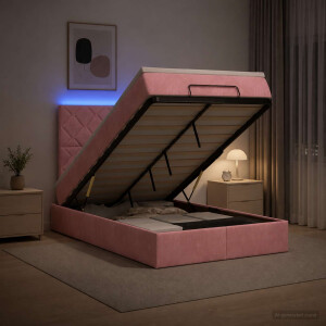 vidaXL Ottoman Bed met Matrassen en LED Roze 120 x 190 cm fluweel