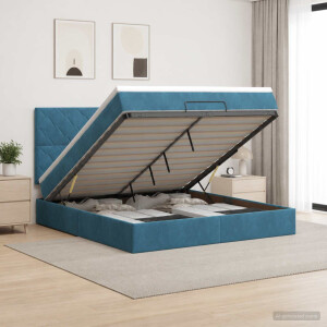vidaXL Ottoman bed met matras Donkerblauw 140 x 190 cm Fluweel