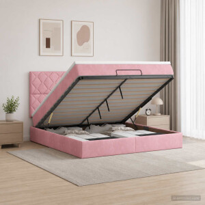 vidaXL Ottoman bed met matras met hoofdeinde Roze 140 x 190 cm Fluweel