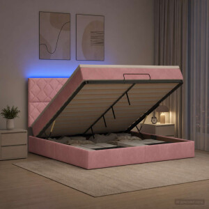 vidaXL Ottoman Bed met Matrassen en LED Roze 160 x 200 cm fluweel