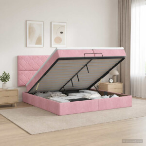 vidaXL Ottoman Bed met Matrassen en LED Roze 200 x 200 cm fluweel