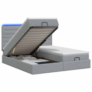 vidaXL Ottoman Bed met Matrassen en LED Lichtgrijs 200 x 200 cm Stof
