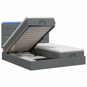 vidaXL Ottoman Bed met Matrassen en LED Donkergrijs 160 x 200 cm Stof