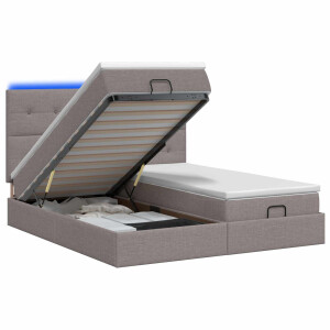 vidaXL Ottoman Bed met Matrassen en LED Taupe 160 x 200 cm Stof