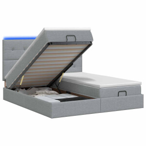 vidaXL Ottoman Bed met Matrassen en LED Lichtgrijs 180 x 200 cm Stof