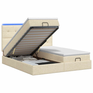 vidaXL Ottoman Bed met Matrassen en LED Crèmekleurig 180 x 200 cm Stof