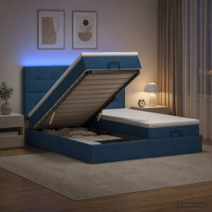 vidaXL Ottoman Bed met Matrassen en LED Blauw 180 x 200 cm Stof