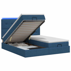 vidaXL Ottoman Bed met Matrassen en LED Blauw 200 x 200 cm Stof