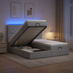 vidaXL Ottoman Bed met Matrassen en LED Lichtgrijs 160 x 200 cm Stof