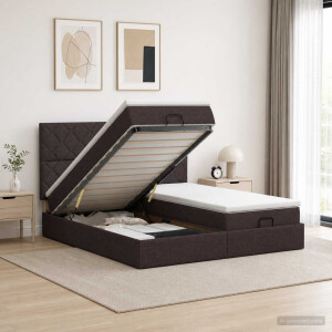 vidaXL Ottoman bed met matras met hoofdeinde 2 st Donkerbruin Stof