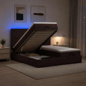 vidaXL Ottoman Bed met Matrassen en LED Donkerbruin 180 x 200 cm Stof