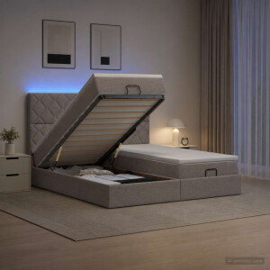 vidaXL Ottoman Bed met Matrassen en LED Taupe 160 x 200 cm Stof