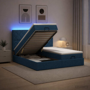 vidaXL Ottoman Bed met Matrassen en LED Blauw 180 x 200 cm Stof