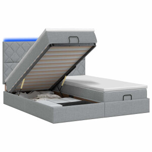 vidaXL Ottoman Bed met Matrassen en LED Lichtgrijs 200 x 200 cm Stof