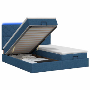 vidaXL Ottoman Bed met Matrassen en LED Blauw 200 x 200 cm Stof