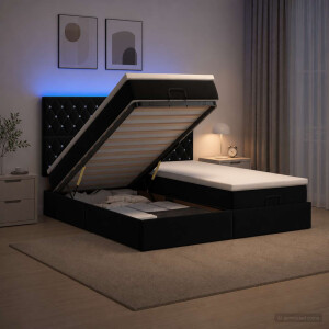 vidaXL Ottoman Bed met Matrassen en LED Zwart 160 x 200 cm fluweel
