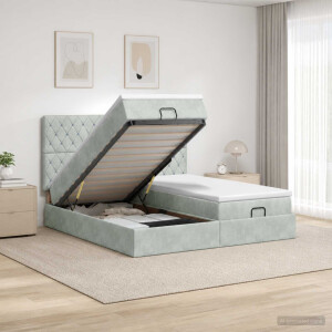 vidaXL Ottoman bed met matras met hoofdeinde 2 st Lichtgrijs Fluweel