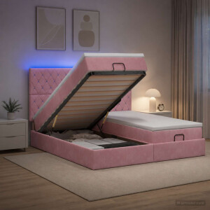 vidaXL Ottoman Bed met Matrassen en LED Roze 180 x 200 cm fluweel