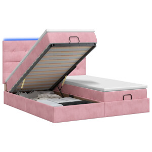 vidaXL Ottoman Bed met Matrassen en LED Roze 180 x 200 cm fluweel