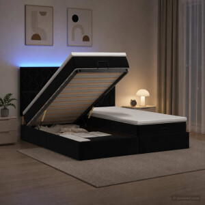 vidaXL Ottoman Bed met Matrassen en LED Zwart 160 x 200 cm fluweel