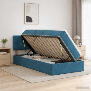 vidaXL Opslag bed met hoofdeinde Donkerblauw 90 x 190 cm Fluweel