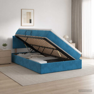 vidaXL Opslag bed met hoofdeinde Donkerblauw 120 x 200 cm Fluweel
