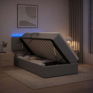 vidaXL LED Opslagbed met Matras Lichtgrijs 100 x 200 cm Stof