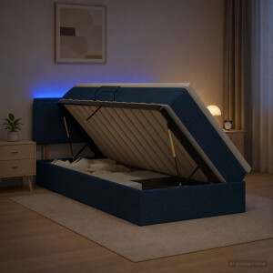 vidaXL LED Opslagbed met Matras Blauw 100 x 200 cm Stof