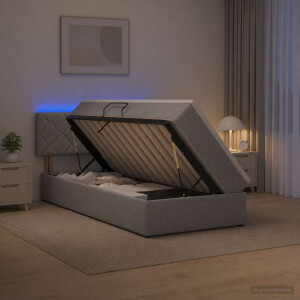 vidaXL LED Opslagbed met Matras Lichtgrijs 100 x 200 cm Stof