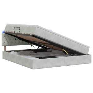 vidaXL LED Opslagbed met Matras Lichtgrijs 140 x 200 cm Fluweel