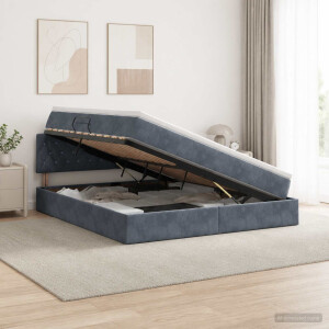 vidaXL Opslag bed met hoofdeinde Donkergrijs 140 x 200 cm Fluweel