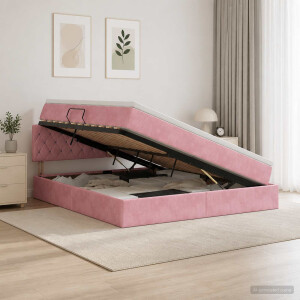 vidaXL Opslag bed met hoofdeinde Roze 140 x 200 cm Fluweel