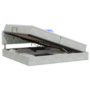 vidaXL LED Opslagbed met Matras Lichtgrijs 200 x 200 cm Fluweel