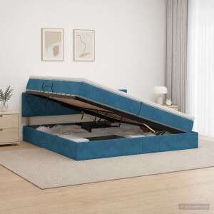 vidaXL Opslag bed met hoofdeinde Donkerblauw 200 x 200 cm Fluweel