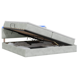vidaXL LED Opslagbed met Matras Lichtgrijs 200 x 200 cm Fluweel