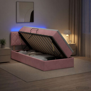 vidaXL LED Opslagbed met Matras Roze 90 x 200 cm Fluweel