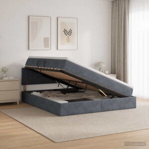 vidaXL Opslag bed met hoofdeinde Donkergrijs 140 x 190 cm Fluweel