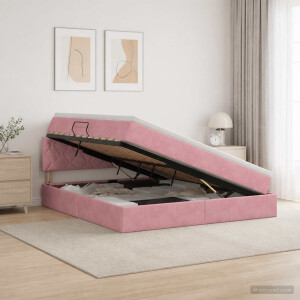vidaXL Opslag bed met hoofdeinde Roze 140 x 200 cm Fluweel