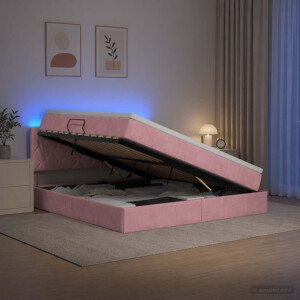 vidaXL LED Opslagbed met Matras Roze 140 x 200 cm Fluweel