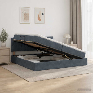 vidaXL Opslag bed met hoofdeinde Donkergrijs 200 x 200 cm Fluweel