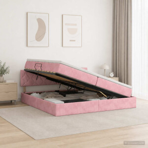 vidaXL LED Opslagbed met Matras Roze 200 x 200 cm Fluweel