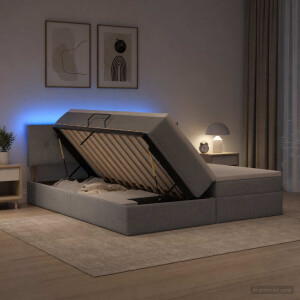 vidaXL LED Opslagbed met Matras Lichtgrijs 200 x 200 cm Stof