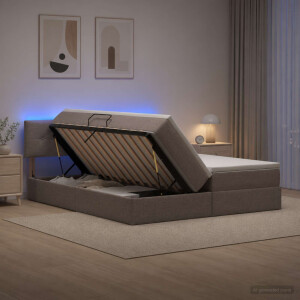 vidaXL LED Opslagbed met Matras Taupe 200 x 200 cm Stof