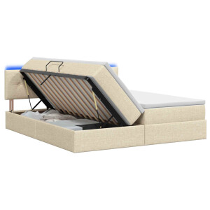 vidaXL LED Opslagbed met Matras Crèmekleurig 180 x 200 cm Stof