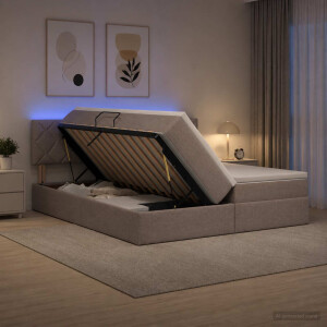 vidaXL LED Opslagbed met Matras Taupe 200 x 200 cm Stof