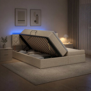 vidaXL LED Opslagbed met Matras Crèmekleurig 180 x 200 cm Stof