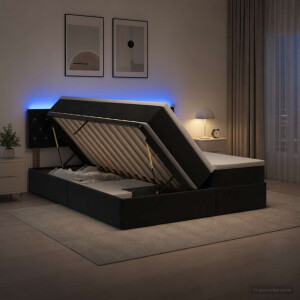 vidaXL LED Opslagbed met Matras Zwart 200 x 200 cm Fluweel