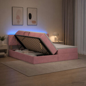 vidaXL LED Opslagbed met Matras Roze 180 x 200 cm Fluweel