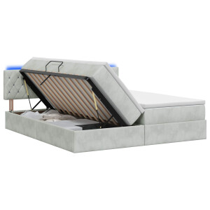 vidaXL LED Opslagbed met Matras Lichtgrijs 200 x 200 cm Fluweel