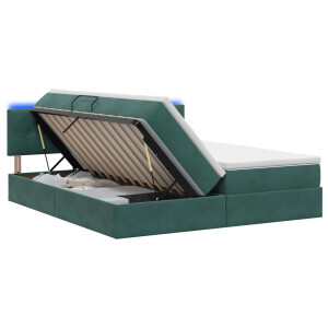 vidaXL LED Opslagbed met Matras Donkergroen 200 x 200 cm Fluweel